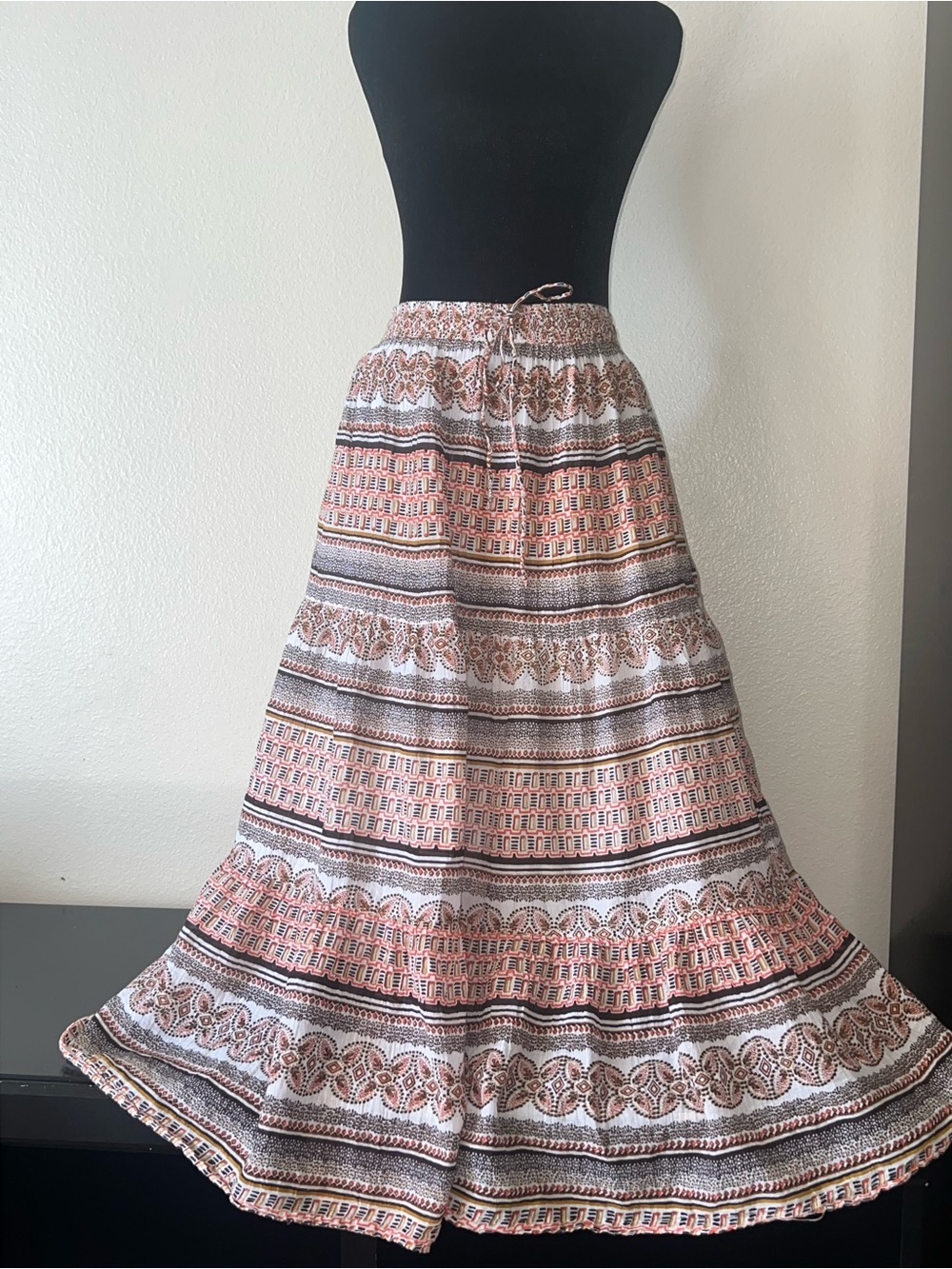 Womens‎ Brown Boho Western Indie Sleeze Festival Casual Maxi Skirt Sz Large